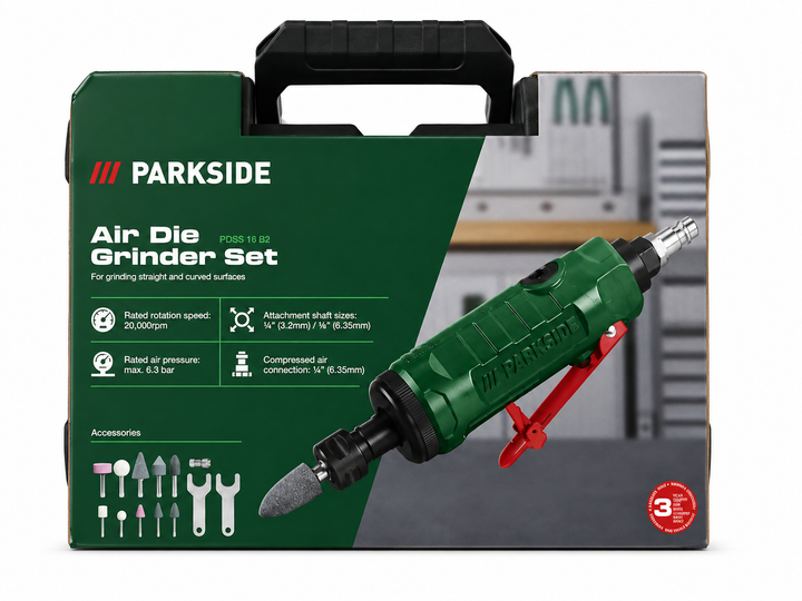 Пневматическая прямая шлифмашина PARKSIDE 20 000 об/мин с 10 насадками - изображение 5