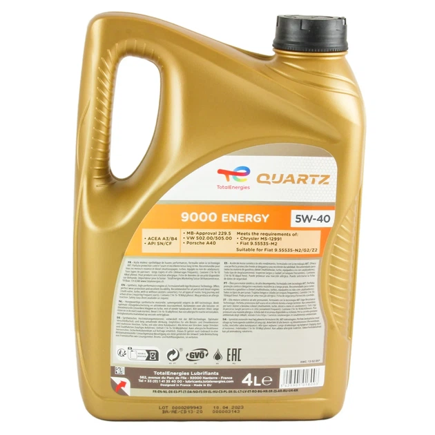 Олива моторна TOTAL QUARTZ ENERGY 9000 A3/B4 SN/CF 5W-40 4 л (170323) - зображення 2
