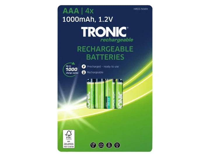 Аккумуляторные батарейки Tronic AAA 4×1000 мА·ч 1,2 В Ni-MH, Ready to Use, до 1000 циклов - изображение 2