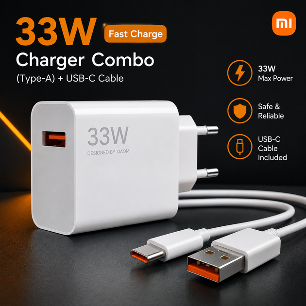 Зарядное устройство Xiaomi 33W HyperCharge Combo (USB-A) + кабель USB Type-C, White - Фото 1 Зарядное устройство Xiaomi 33W HyperCharge Combo (USB-A) + кабель USB Type-C, White - изображение 1