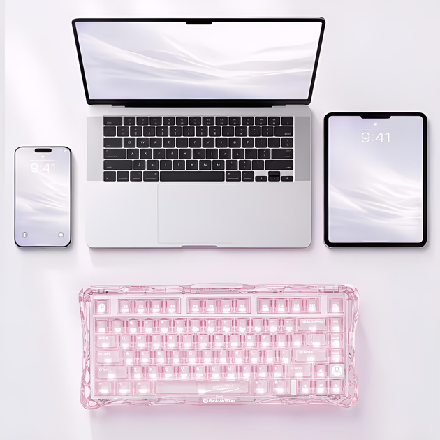 Клавіатура GravaStar Mercury K1 Lite із комбінованим підключенням - Crystal Rose - зображення 8