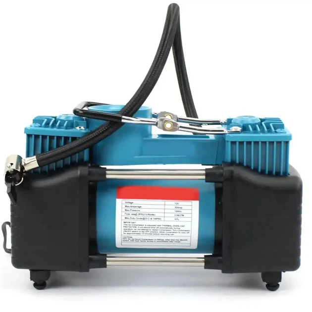 Автомобильный компрессор AD 636060 2-поршневой 12V с набором инструментов для ремонта шин в кейсе, зелёный - изображение 4