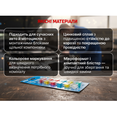 Набір запобіжників VITOL Micro, цинковий сплав, 10 шт блістер - зображення 5