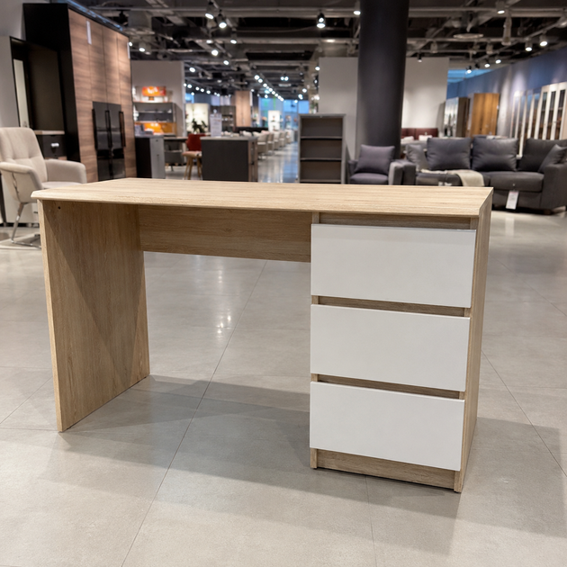 Стіл комп'ютерний, письмовий 120×60×75,5 см з тумбою та 3 ящиками справа, письмовий, ЛДСП, Дуб Сонома-Білий фасад (NS-1) - зображення 2