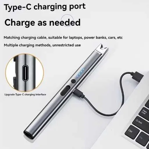 Електроімпульсна плазмова запальничка USB Type-C у металевому корпусі 18.8 см — Металева кухонна електронна запальничка для свічок, плити та кемпінгу (Червона) - изображение 5