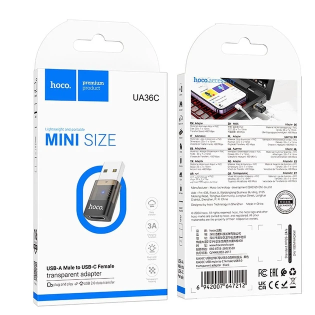 Адаптер Hoco UA36C USB A to USB C Transparent Black (6942007647212) - Фото 5 Адаптер Hoco UA36C USB A to USB C Transparent Black (6942007647212) - зображення 5