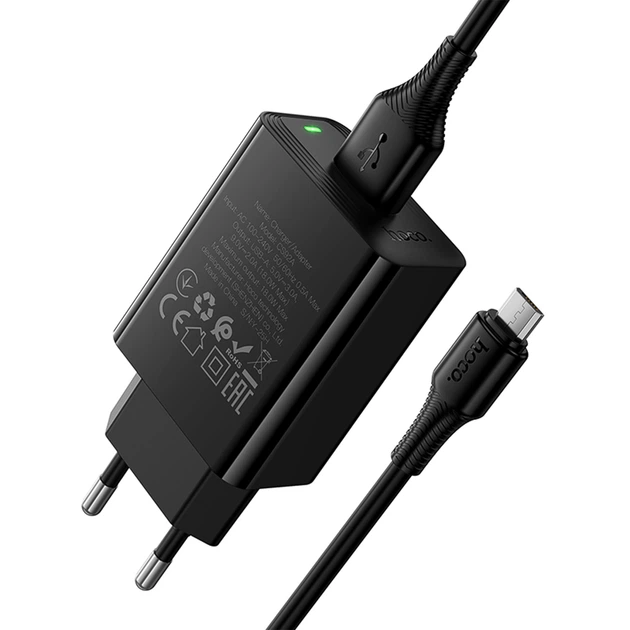 Зарядное устройство Hoco CS92A, USB 18W с поддержкой Quick Charge 3.0, LED-индикатор, сетевой адаптер с кабелем USB to Micro 1 м Black - изображение 4