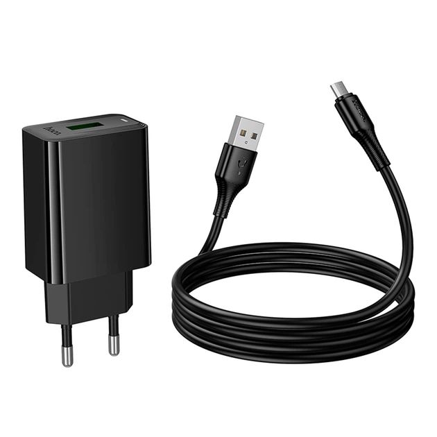 Зарядное устройство Hoco CS92A, USB 18W с поддержкой Quick Charge 3.0, LED-индикатор, сетевой адаптер с кабелем USB to Micro 1 м Black - изображение 8