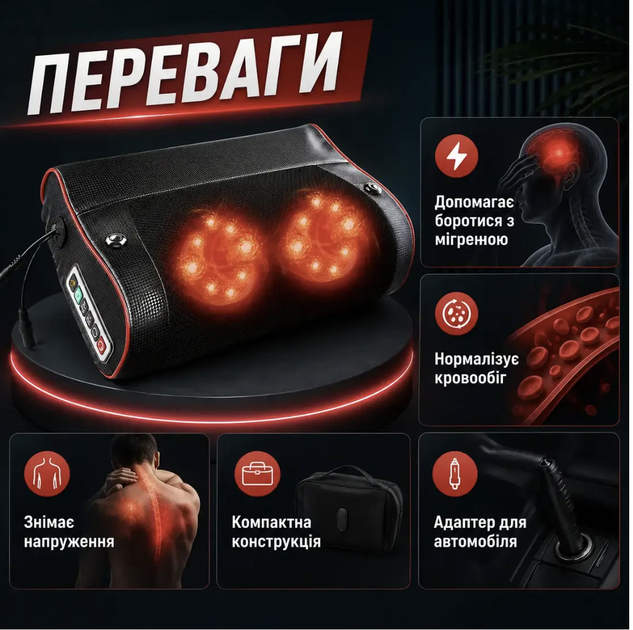 Масажер для шиї та плечей з підігрівом FG 214 Електромасажер для шиї та плечей Масажер для шиї 220 В Роликовий масажер для тіла - изображение 4
