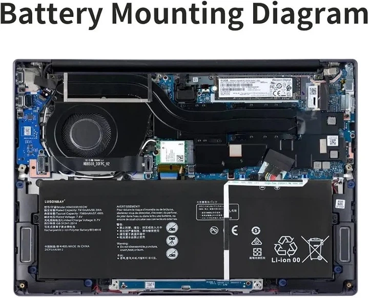 Аккумулятор HB4593R1ECW 7.6V 7565mAh 57.4Wh для Huawei MateBook X Pro / MagicBook 14 MACH-W19 MACH-W29 KPL-W00 KPR-W19 - изображение 6