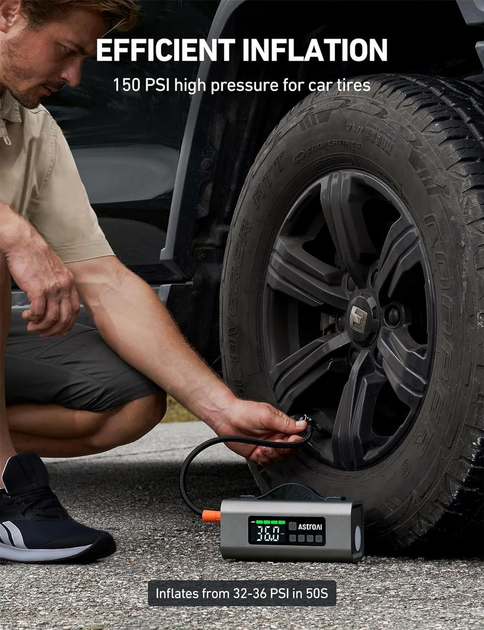 Пусковое устройство AstroAI MF159 2500A для авто бустер Jump Starter 12V компрессор 150 PSI бензин до 7.5 л дизель до 5 л - изображение 3