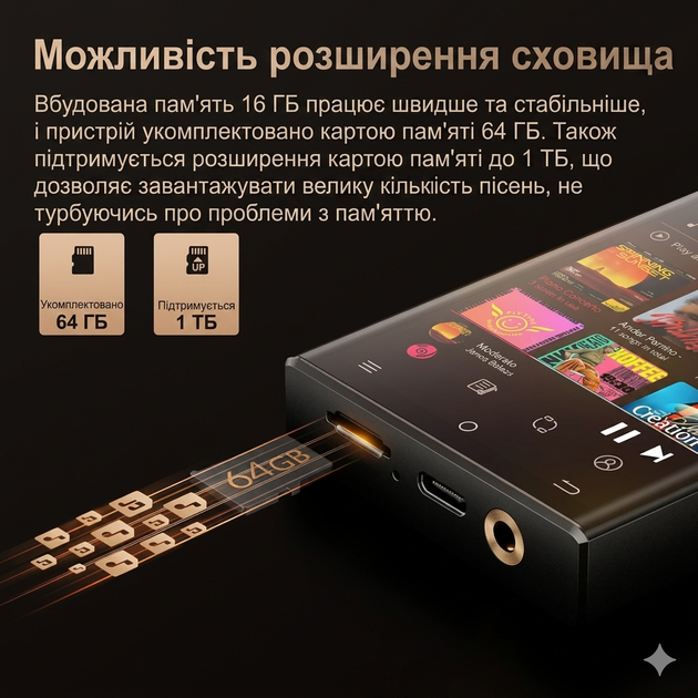 Аудіоплеєр OilSky M308 з підтримкою LDAC DSD512 Hi-Res Lossless 80 ГБ MAX97720, Bluetooth, Wi-Fi, Android - зображення 4