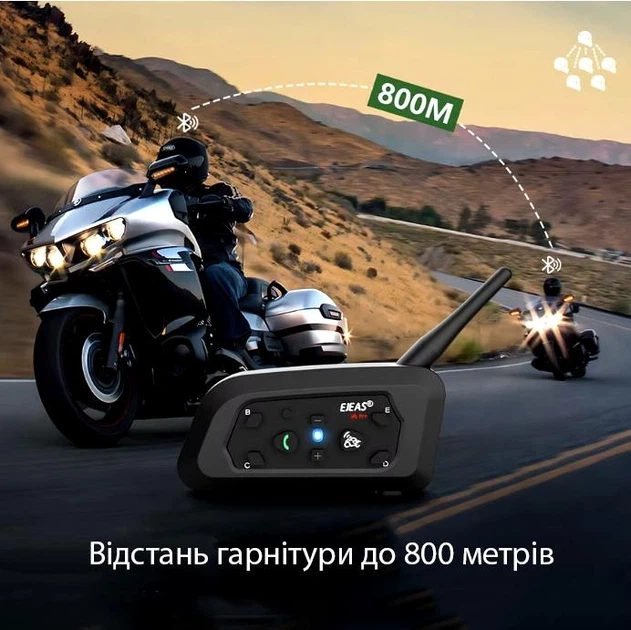 Набір двох бездротових водонепроникних мотогарнітур EJEAS V6 PRO PLUS на шолом з м'яким мікрофоном та Bluetooth 5.1 + аксесуари, чорний - Фото 3 Набір двох бездротових водонепроникних мотогарнітур EJEAS V6 PRO PLUS на шолом з м'яким мікрофоном та Bluetooth 5.1 + аксесуари, чорний - зображення 3