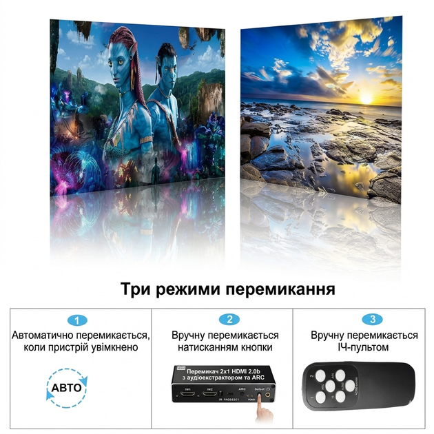 HDMI 4k 2.0b перемикач 2x1 з ARC оптичний Toslink SPDIF коаксіальний аналоговий RCA аудіо комутатор 2 на 1 порт - изображение 6