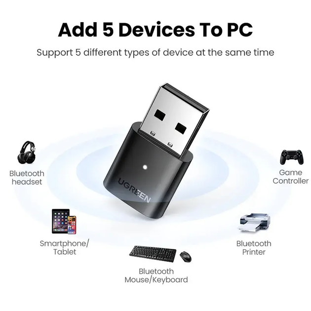 Адаптер UGREEN CM390 USB Bluetooth 5.0 Adapter (UGR-80889) - Фото 4 Адаптер UGREEN CM390 USB Bluetooth 5.0 Adapter (UGR-80889) - изображение 4