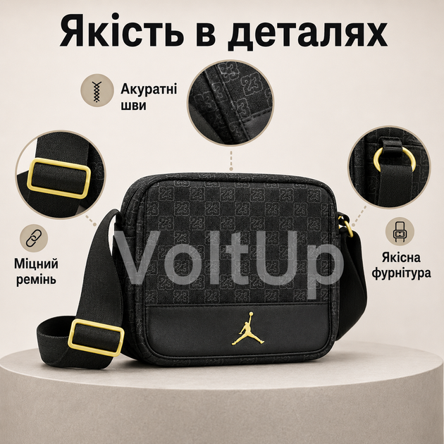 Черная мужская сумка Jordan M × 19 × 7 см из полиэстера, барсетка с магнитным карманом - Фото 4 Черная мужская сумка Jordan M × 19 × 7 см из полиэстера, барсетка с магнитным карманом - изображение 4