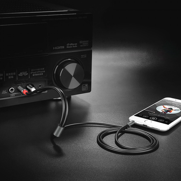 Аудио-кабель RCA 2xRCA 3.5mm длина 1.55м цвет Металлический серый Hoco UPA10 - изображение 3