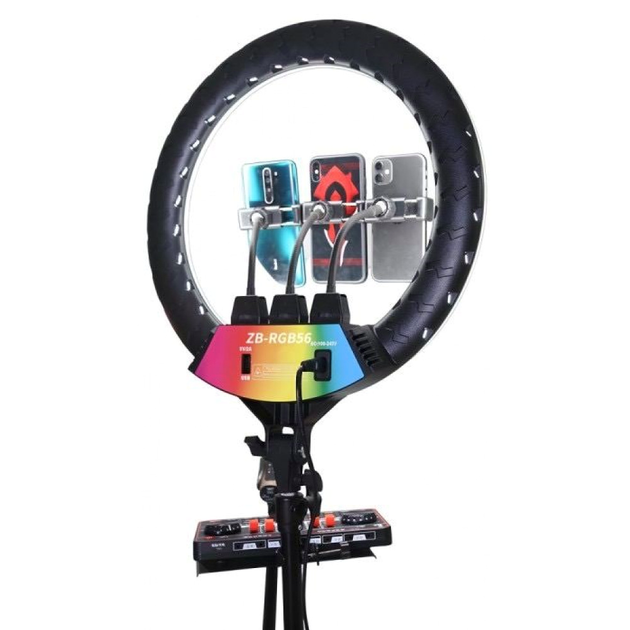 Кільцева лампа RGB LED 56 см 480 світлодіодів з пультом чорна ZB-56 COLOR BOX - зображення 3