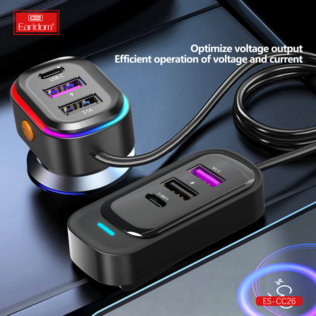 Автомобильное зарядное устройство 66W 4USB 2USB-C черное модель Earldom ES-CC26 - Фото 5 Автомобильное зарядное устройство 66W 4USB 2USB-C черное модель Earldom ES-CC26 - изображение 5