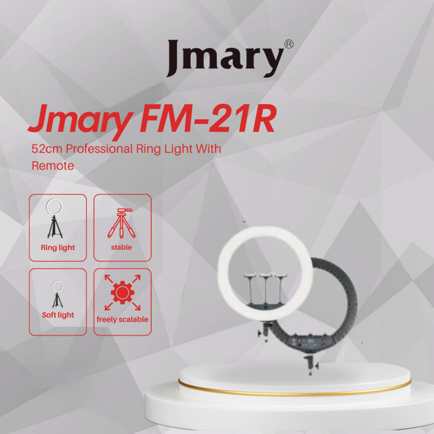 Кільцева LED-лампа 53 см 72 Вт із диммерами для фото та відео Jmary FM-21R комплект із пультом і тримачем для смартфона - зображення 2