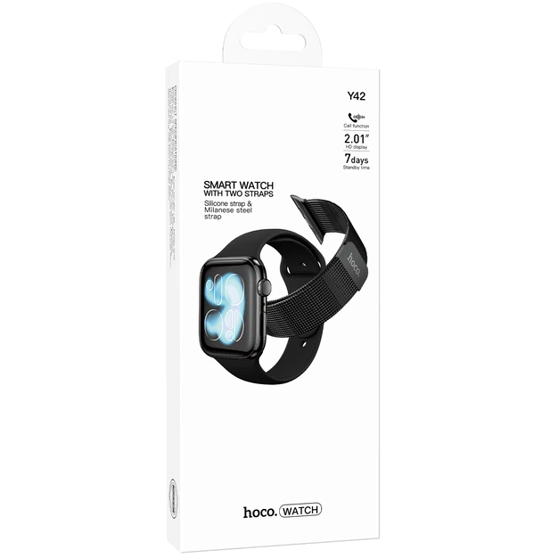Смарт-годинник Hoco Y42 чорні 2,01 дюйма екран Bluetooth 5.3 підтримка дзвінків моніторинг сну та серця - Фото 5 Смарт-годинник Hoco Y42 чорні 2,01 дюйма екран Bluetooth 5.3 підтримка дзвінків моніторинг сну та серця - зображення 5