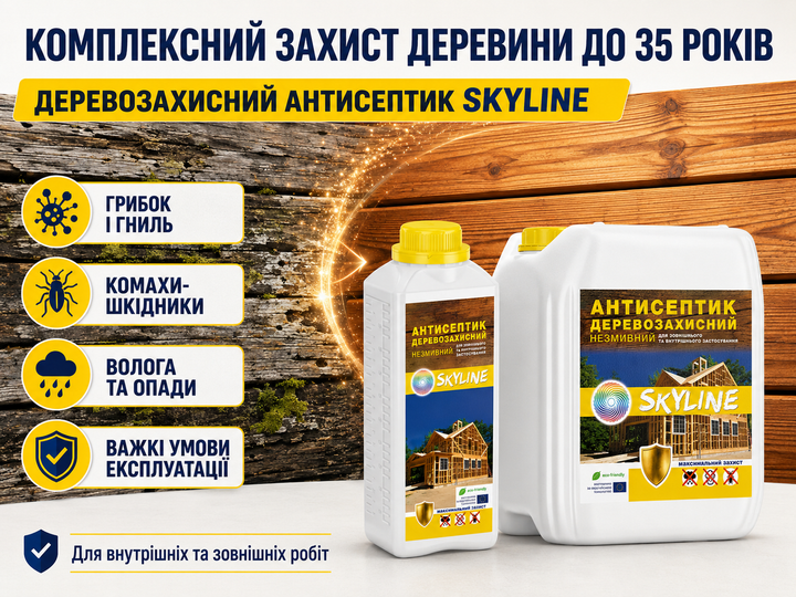 Антисептик просочувальний для обробки деревини незмивний SkyLine 1л - зображення 3