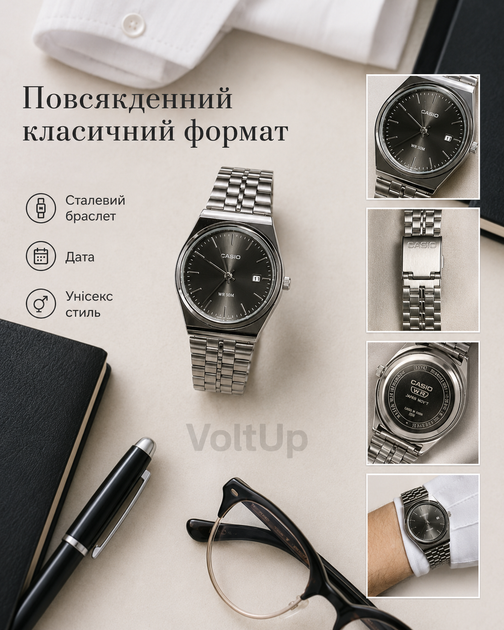 Часы наручные Casio MTP-B145 черный - кварцевые Касио со стальным браслетом и датой - изображение 5