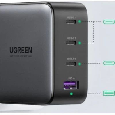 Зарядное устройство Ugreen 4xUSB 100W (3xUSB-C+USB-A) Gan Tech Fast GAN Charger black CD226 (40747) - изображение 3