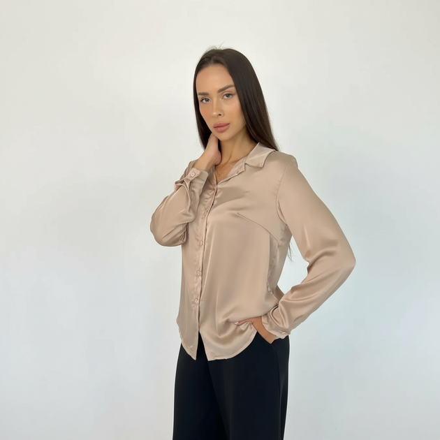 Сорочка жіноча штучний шовк бежева, L;XL - зображення 2