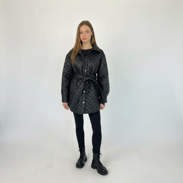 Куртка жіноча на кнопках стьожка чорна, 2XL-3XL - Фото 2 Куртка жіноча на кнопках стьожка чорна, 2XL-3XL - зображення 2