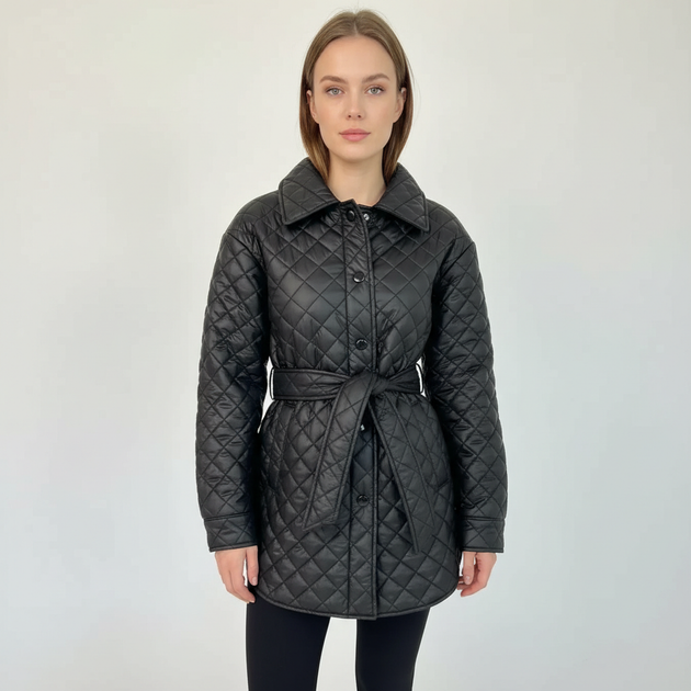 Куртка жіноча на кнопках стьожка чорна, 2XL-3XL - Фото 4 Куртка жіноча на кнопках стьожка чорна, 2XL-3XL - зображення 4