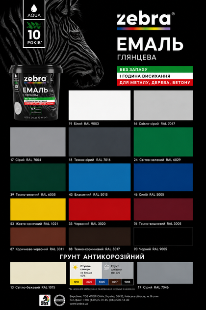 Эмаль акриловая для дерева и металла ZEBRA Aqua глянцевая 90 Черный RAL 9005 0.25 кг - изображение 2