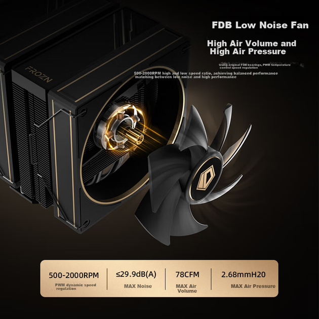 Кулер IDCOOLING Frost 620 Black Gold, двобаштовий, 6 теплових трубок - зображення 5