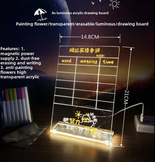 Доска для заметок с подсветкой LED 14.8*21см + 7 ручек. S - изображение 9
