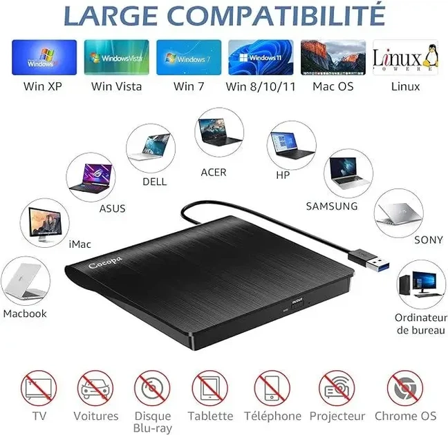 Внешние оптические приводы External DVD/CD Drive BT638 CD-DVD ноутбука Cocopa - изображение 4