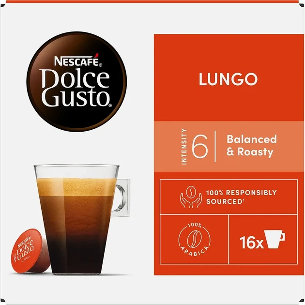 Капсули Nescafe Dolce Gusto Lungo нескафе дольче густо лунго 16 капсул - Фото 2 Капсули Nescafe Dolce Gusto Lungo нескафе дольче густо лунго 16 капсул - зображення 2
