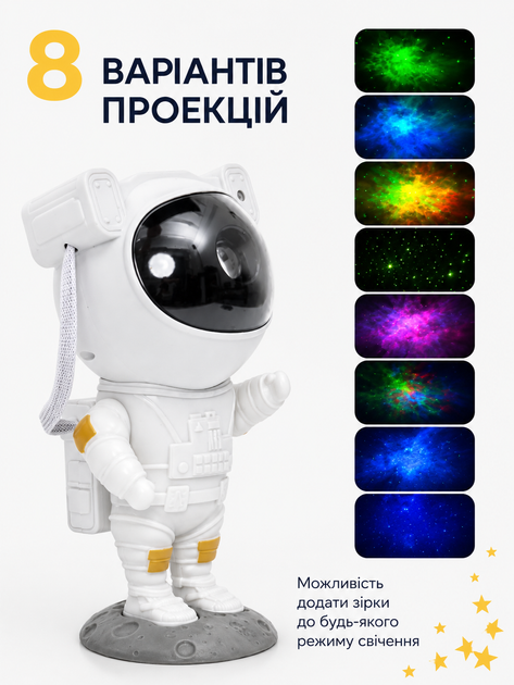 Проектор-нічник зоряне небо Космонавт Astronaut 3D | Лазерна галактика, туманності, пульт ДК, 8 режимів - зображення 3