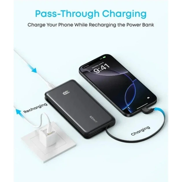 УМБ Anker 10000 mAh 22.5W Built-In USB-C Cable Black (A110DH11) - зображення 4