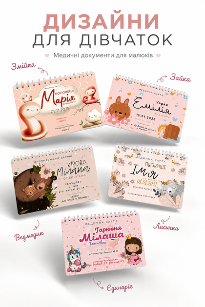 Медична карта іменна для дівчинки. Icторія розвитку дитини: форма № 112/о. (дизайни в асортименті) - Фото 5 Медична карта іменна для дівчинки. Icторія розвитку дитини: форма № 112/о. (дизайни в асортименті) - зображення 5