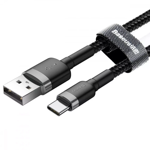Кабель Baseus Cafule Type-C 3A (1m) gray/black - изображение 2