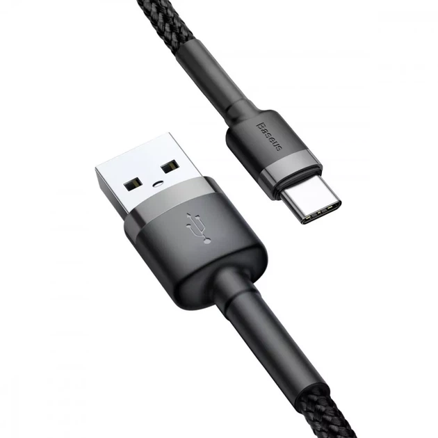 Кабель Baseus Cafule Type-C 3A (1m) gray/black - изображение 3
