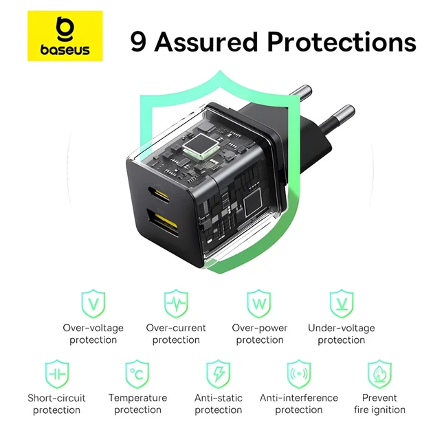 Сетевое зарядное устройство Baseus Palm PD/QC 30W USB-C | USB-A with USB-C to USB-C Cable 1 m Black (P1011160A113-01) - изображение 9