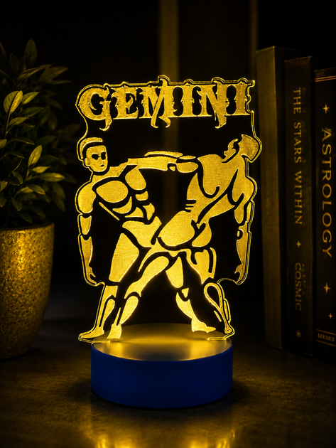 3D ночник Близнецы Gemini/на батарейке/ из акрила на синий LED-подставке/декоративный светильник/Знак зодиака - изображение 9
