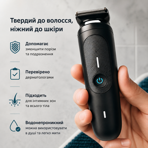 Триммер для мужчин Gillette i7 Intimate для тела и интимных зон с подсветкой Halo LED, 2 насадками и зарядной подставкой - изображение 6