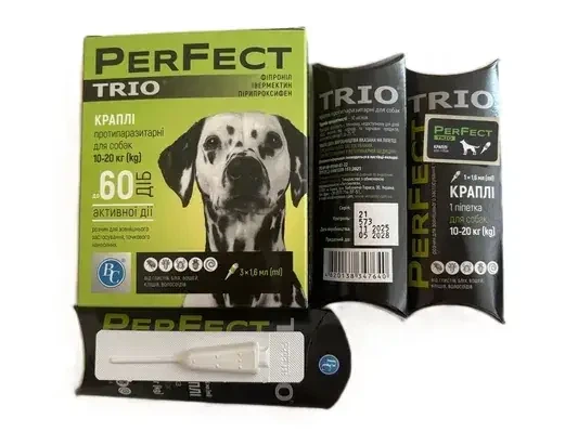 Perfect Trio для собак 10–20 кг — капли на холке от блох, клещей и гельминтов, 3 пипетки по 1,6 мл - изображение 2