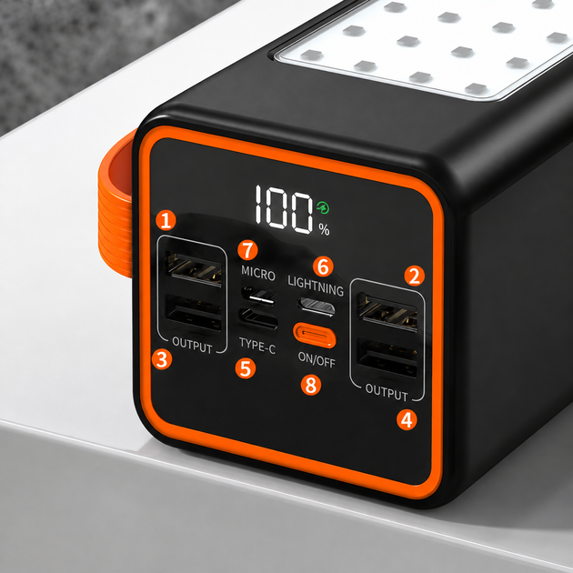Павербанк Hoco JA88A Power Bank 100000 mAh 22.5W портативний зовнішній акумулятор з LED‑ліхтариком швидка зарядка універсальна батарея для телефону смартфона iPhone Android планшета ноутбука чорний корпус ручка для перенесення - Фото 5 Павербанк Hoco JA88A Power Bank 100000 mAh 22.5W портативний зовнішній акумулятор з LED‑ліхтариком швидка зарядка універсальна батарея для телефону смартфона iPhone Android планшета ноутбука чорний корпус ручка для перенесення - зображення 5