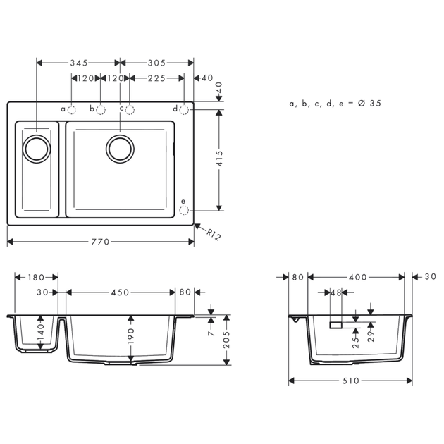 Мийка для кухні що вбудовується 180/450 HANSGROHE 43315290 S510-F635, сірий камінь - зображення 2