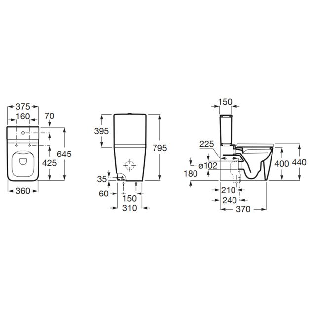 Square унитаз Rimless напольный 37х64,5х79,4см ROCA INSPIRA A342536000 - изображение 2