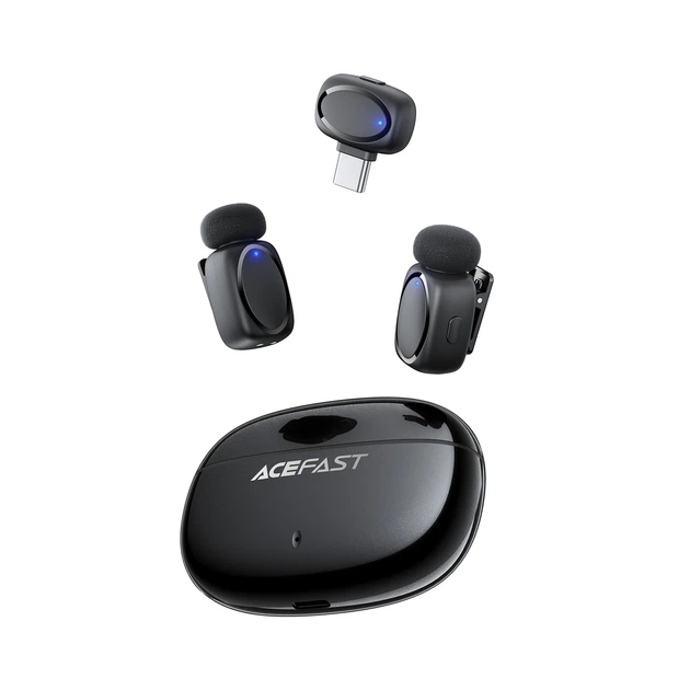 Беспроводная микрофонная система ACEFAST R2 dual-mic 20 часов работы ABS-пластик черный - изображение 6