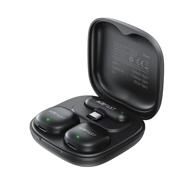 Беспроводная микрофонная система ACEFAST R1 dual-mic 48 ч работы ABS-пластик черный - изображение 3
